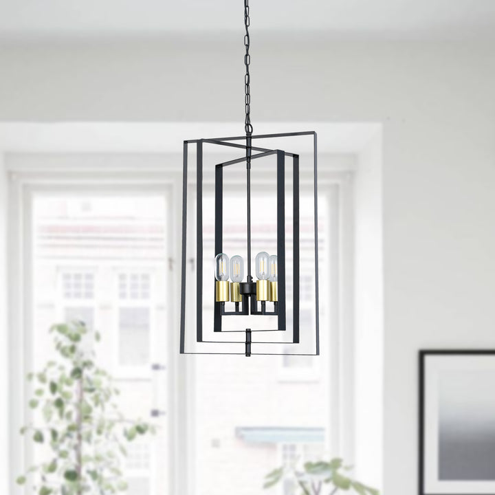 Maxax 4-Light Lantern&Candle Style Geometric Black&Gold Chandelier With Wrought Iron Accents #MX19117