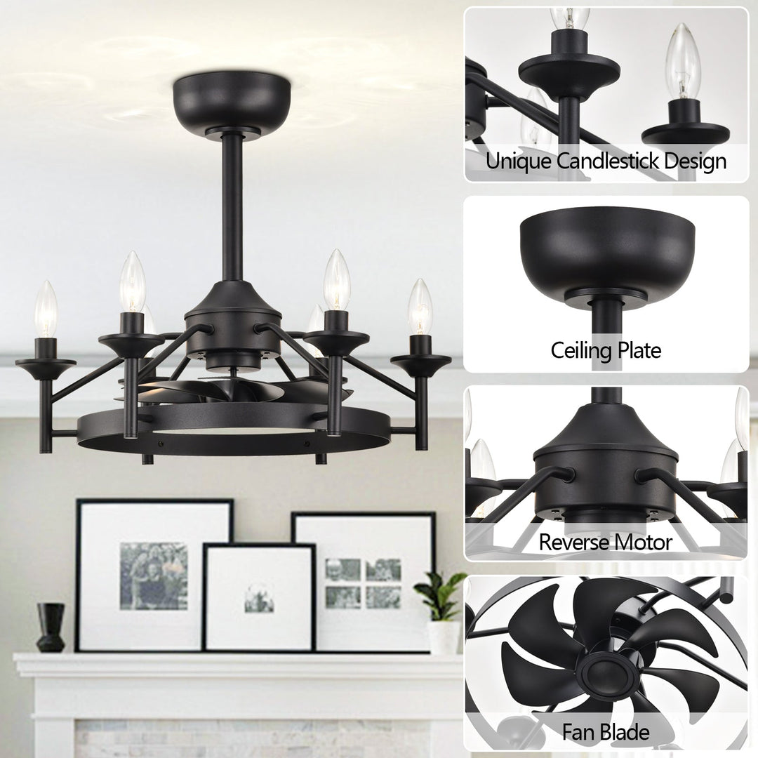 Maxax Candlestick Ceiling Fan with Light, 21" Gold Vintage Ceiling Fan with Remote Control, 6 Speeds Reversible Timing Ceiling Fan for Bedroom, Living Room #26011