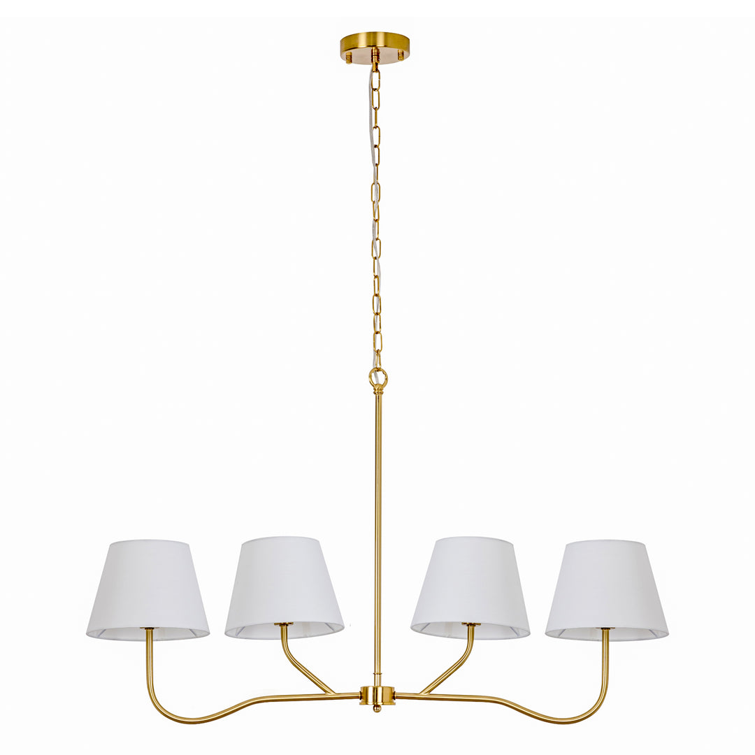 4-light Brass Finish Chandelier With White Linen Lampshades #19231