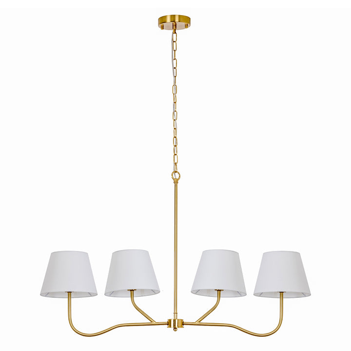 4-light Brass Finish Chandelier With White Linen Lampshades