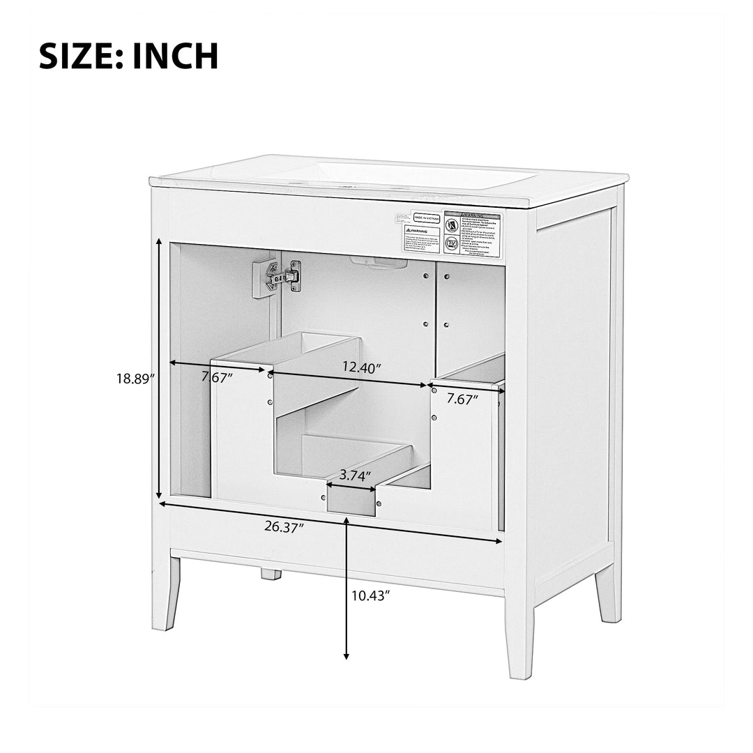 30'' Single Bathroom Vanity Cabinet With Ceramic Top #BV-008