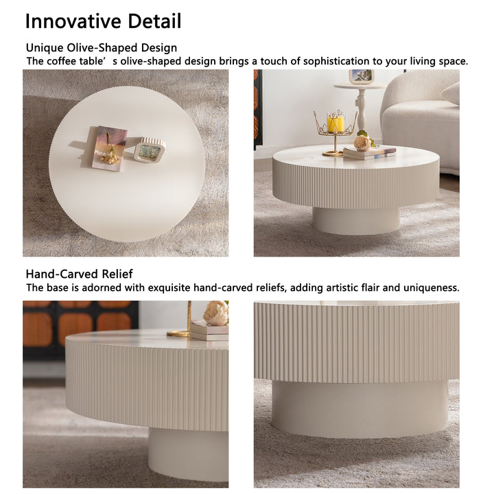 Timeless 31.5 Inch Modern Round Coffee Table With Solid Wood Groove Design For Living Room #25016