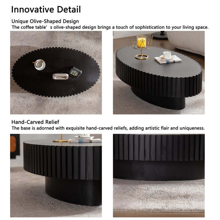 Timeless Round Coffee Table Handcrafted Relief Wooden Olive-Shaped Tea Table For Living Room #25013