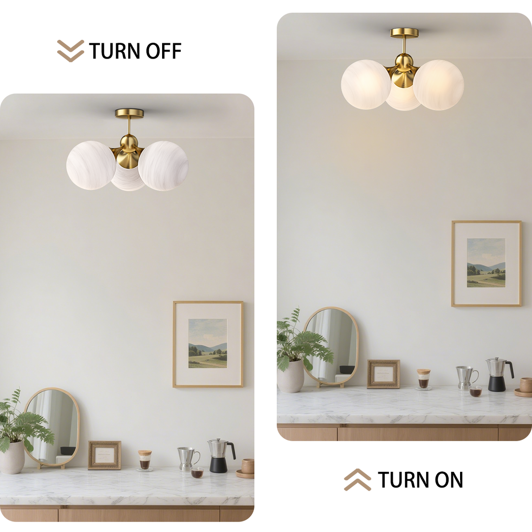 Nimbus 21"-3 Lights Modern Cloud Glass Globe Semi Flush Mount Lighting Fixture For Living Room, Bedroom#29028