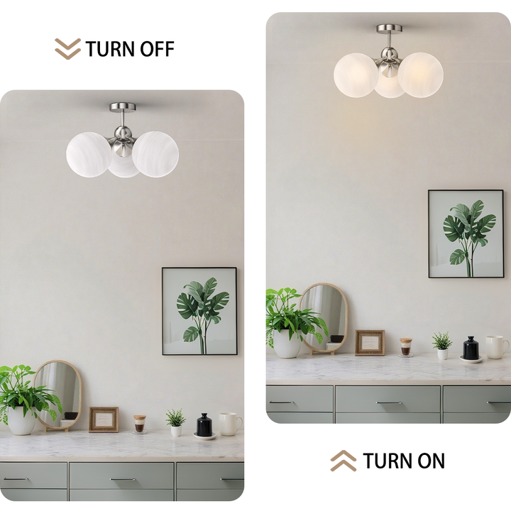 Nimbus 21"-3 Lights Modern Cloud Glass Globe Semi Flush Mount Lighting Fixture For Living Room, Bedroom#29028