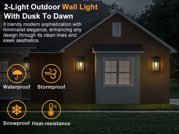 Harbor Black and Gold Base Outdoor Wall Light with Dusk to Dawn and Clear Tempered Glass #OW7102