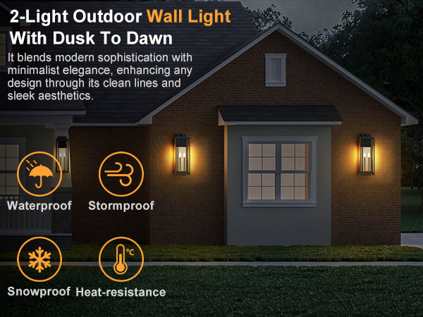 Harbor Black and Gold Base Outdoor Wall Light with Dusk to Dawn and Clear Tempered Glass #OW7102