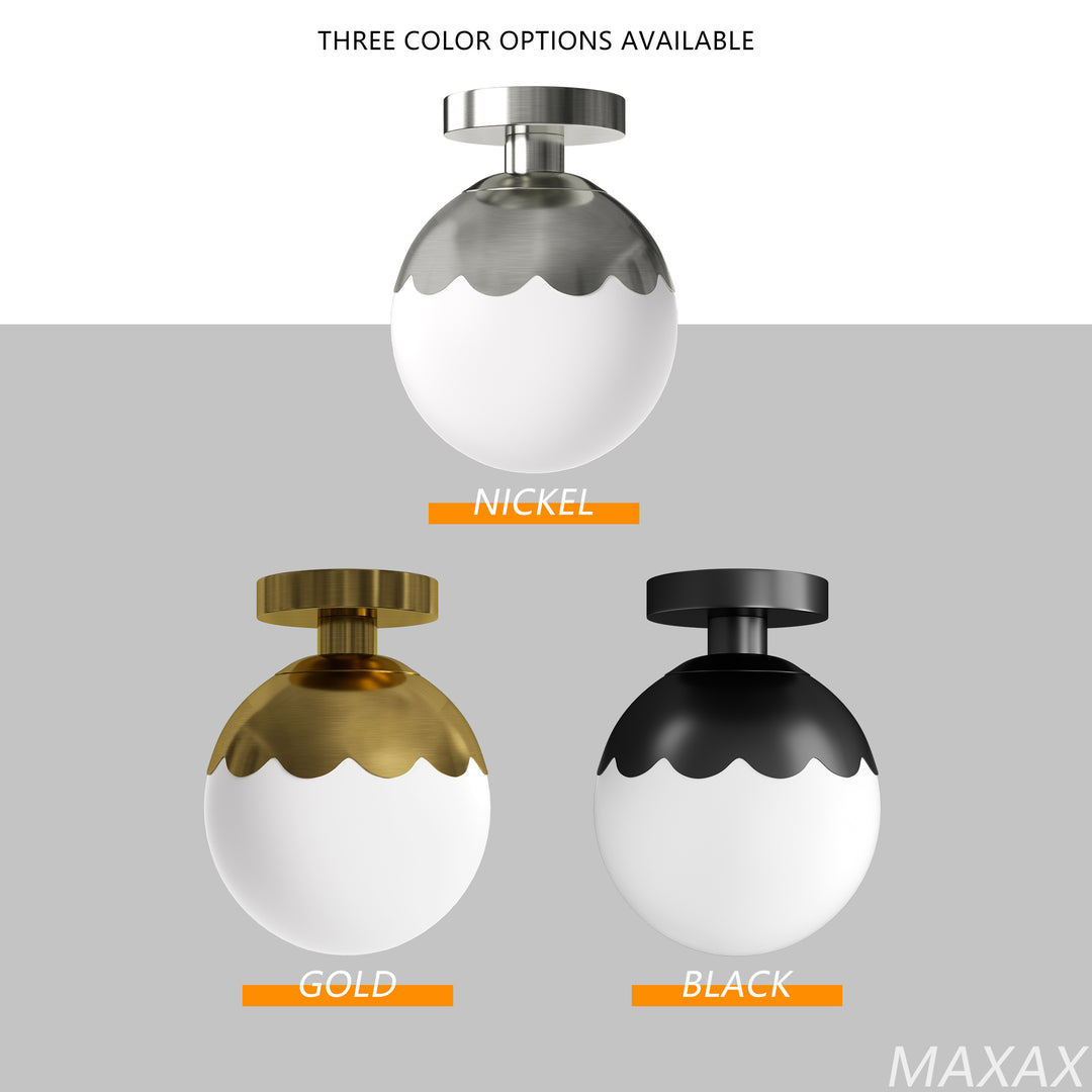 7.78 "-1 Light Paint Black /Brushed Brass /Brushed Nickel Modern Minimalist Milky White Glass Globe Semi Flush Mount Lighting Fixture For Bedroom/Hallway ＃C001