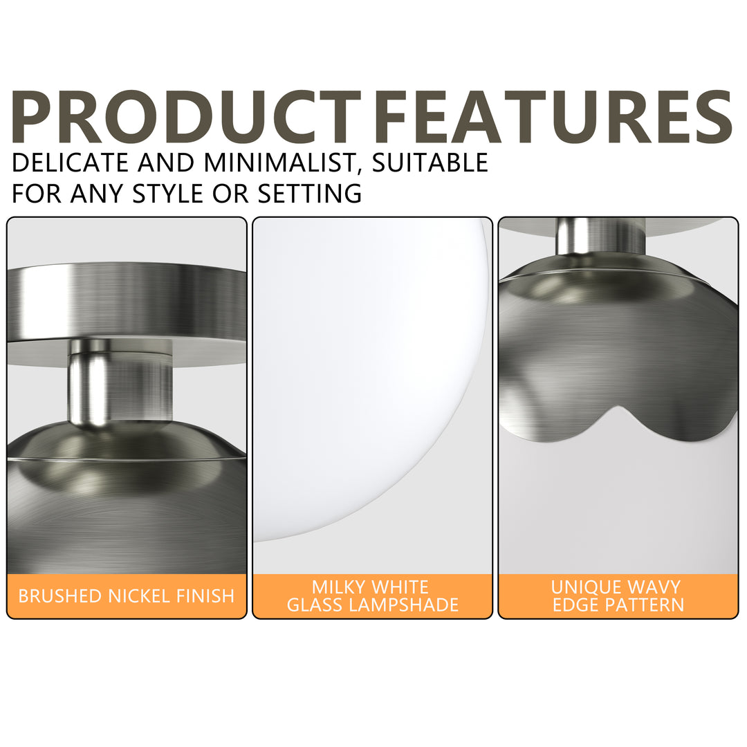 7.78 "-1 Light Paint Black /Brushed Brass /Brushed Nickel Modern Minimalist Milky White Glass Globe Semi Flush Mount Lighting Fixture For Bedroom/Hallway ＃C001