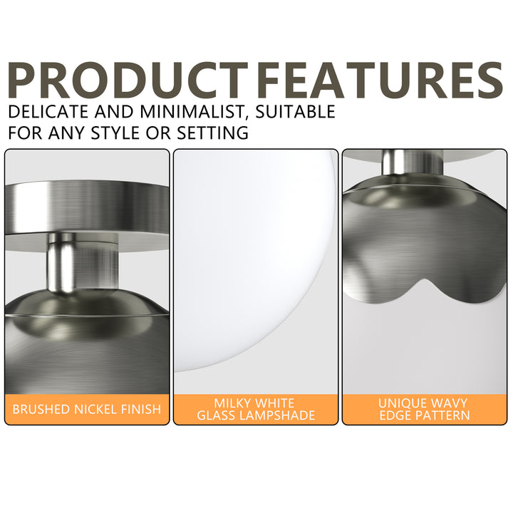 7.78 "-1 Light Paint Black /Brushed Brass /Brushed Nickel Modern Minimalist Milky White Glass Globe Semi Flush Mount Lighting Fixture For Bedroom/Hallway ＃C001