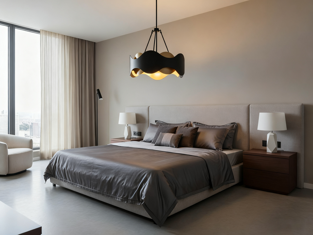 Glimmer 6-Light 24"W Black/Gold Modern Drum Chandelier With Iron Shade For Bedroom Or Living Room #MX21056