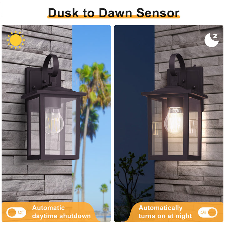 Dusk to Dawn 12.5" Outdoor Wall Sconce, Exterior Wall Light Fixture, Matte Black Porch Light Outdoor, Outside Wall Mount Lantern for House Garage Doorway (Bulb Include) #7004
