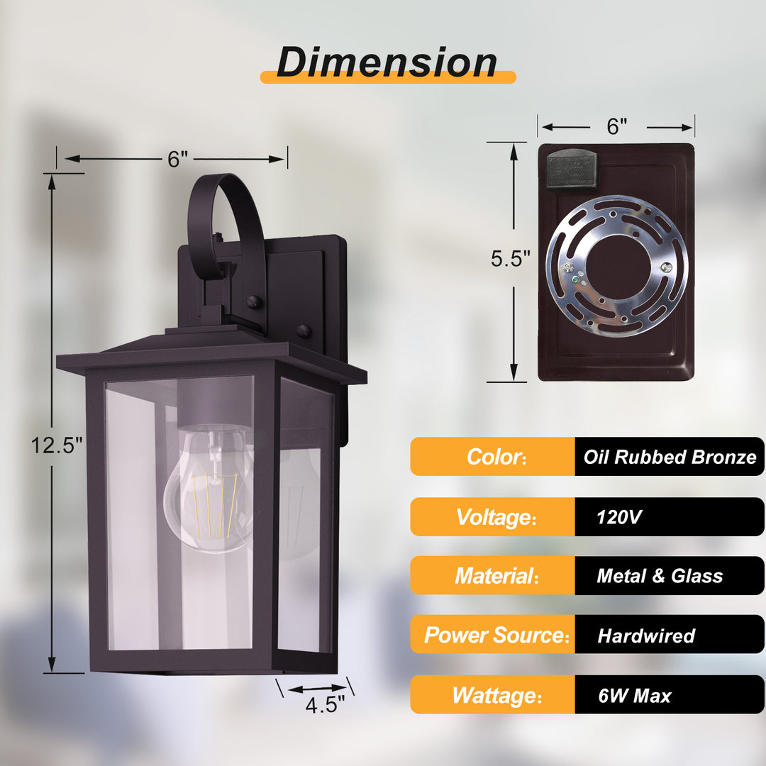 Dusk to Dawn 12.5" Outdoor Wall Sconce, Exterior Wall Light Fixture, Matte Black Porch Light Outdoor, Outside Wall Mount Lantern for House Garage Doorway (Bulb Include) #7004