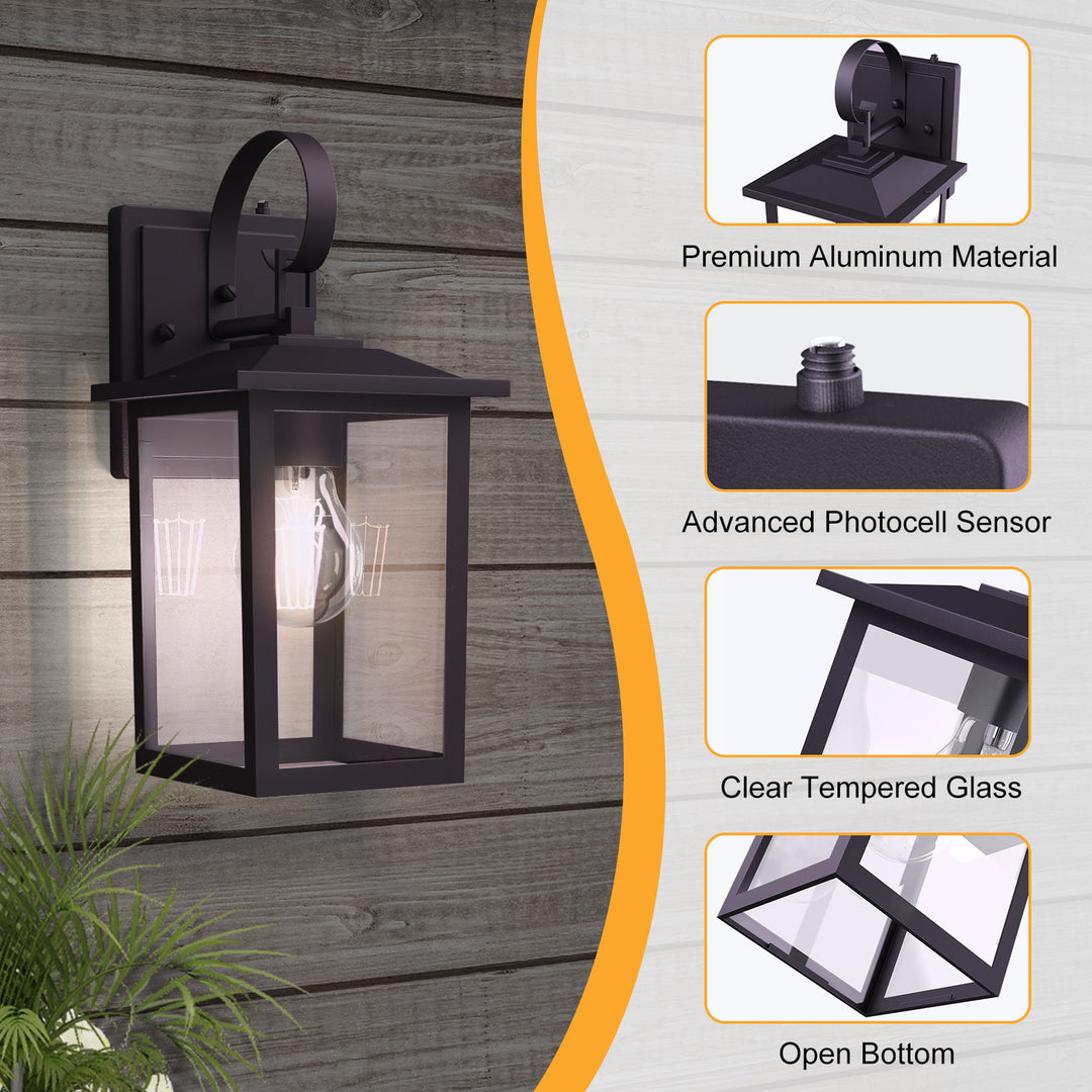 Dusk to Dawn 12.5" Outdoor Wall Sconce, Exterior Wall Light Fixture, Matte Black Porch Light Outdoor, Outside Wall Mount Lantern for House Garage Doorway (Bulb Include) #7004