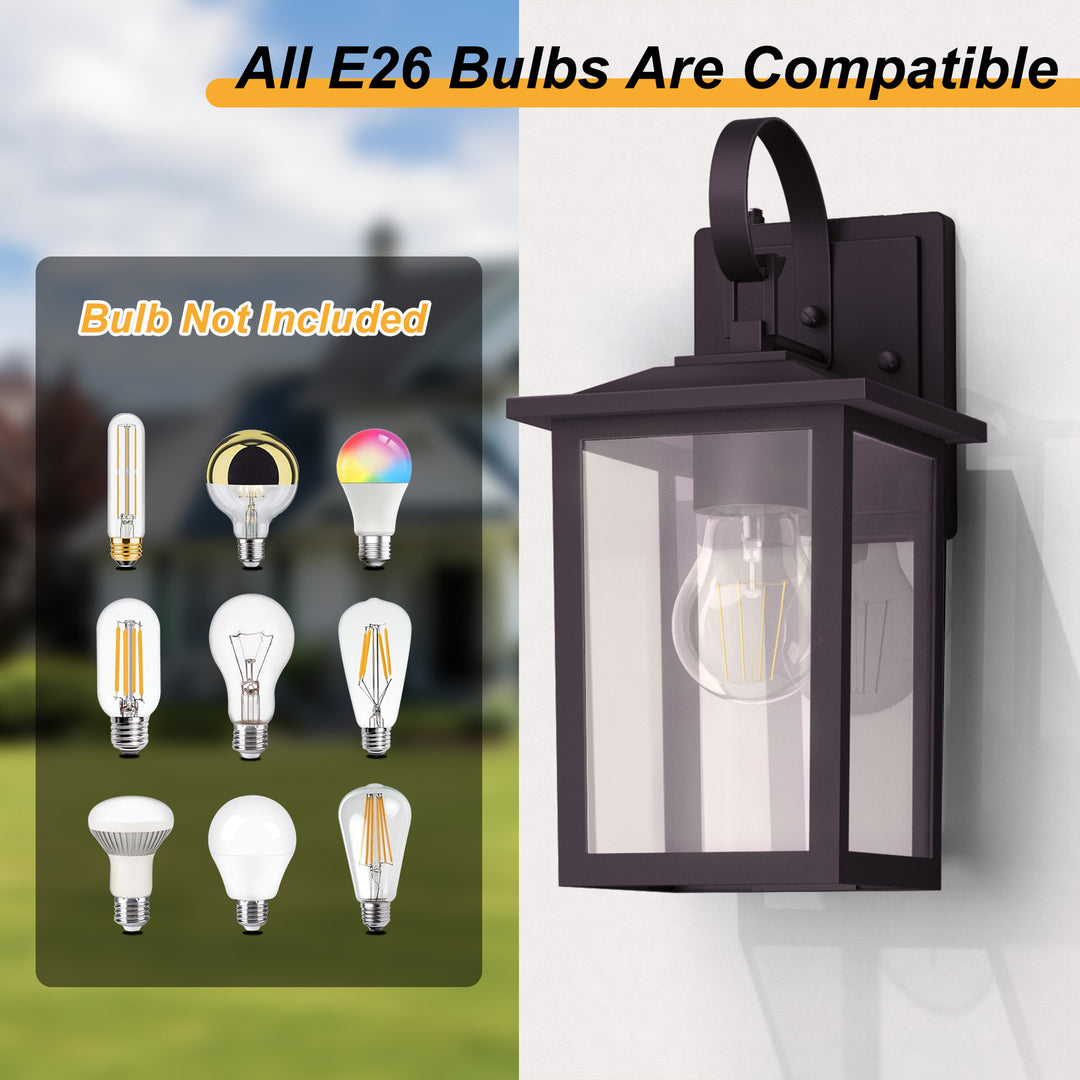 Dusk to Dawn 12.5" Outdoor Wall Sconce, Exterior Wall Light Fixture, Matte Black Porch Light Outdoor, Outside Wall Mount Lantern for House Garage Doorway (Bulb Include) #7004