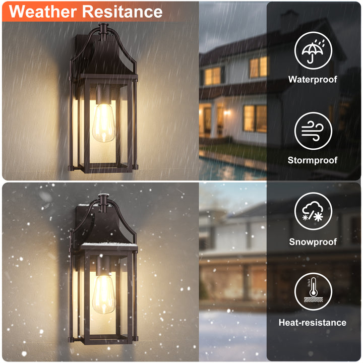 Lawyettle 18" Outdoor Wall Lantern with Dusk to Dawn Sensor, 2-Light Waterproof Brown Wall Sconce with Glass for Porch, Garage, Front Door, Patio #7040