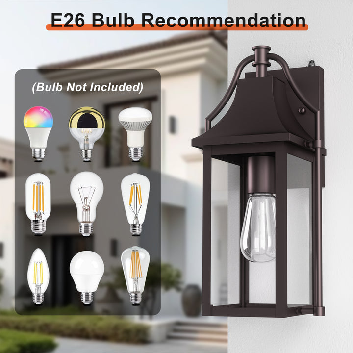 Lawyettle 18" Outdoor Wall Lantern with Dusk to Dawn Sensor, 2-Light Waterproof Brown Wall Sconce with Glass for Porch, Garage, Front Door, Patio #7040