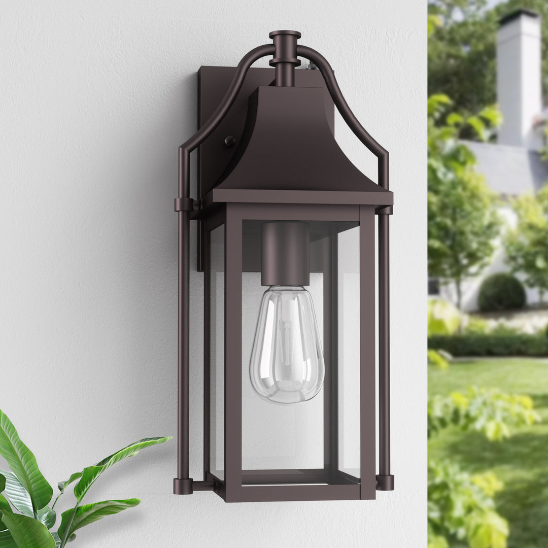 Lawyettle 18" Outdoor Wall Lantern with Dusk to Dawn Sensor, 2-Light Waterproof Brown Wall Sconce with Glass for Porch, Garage, Front Door, Patio #7040