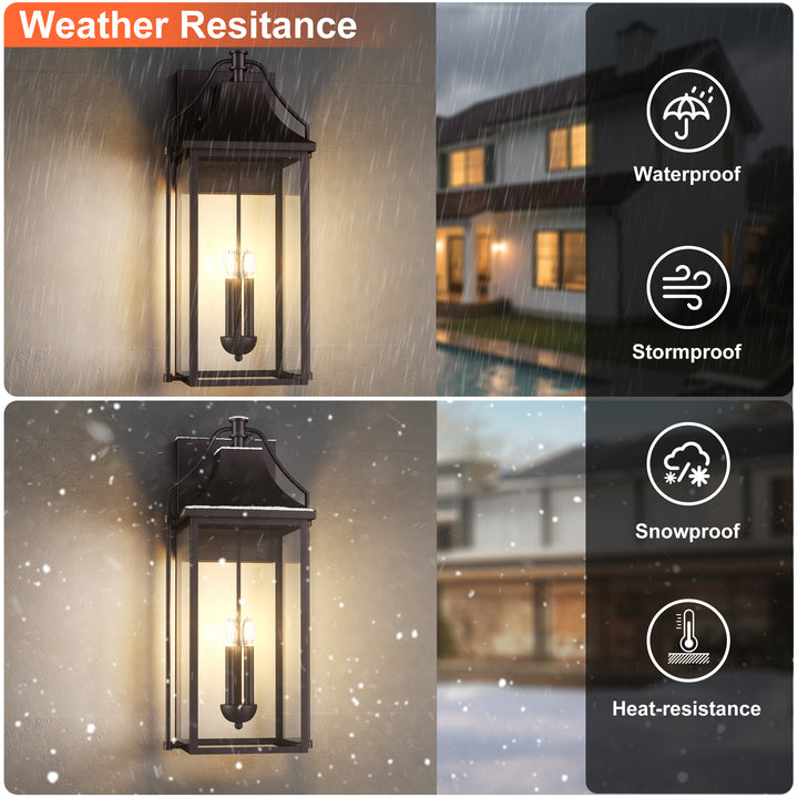 Lawyettle 18" Outdoor Wall Lantern with Dusk to Dawn Sensor, 2-Light Waterproof Brown Wall Sconce with Glass for Porch, Garage, Front Door, Patio #7040