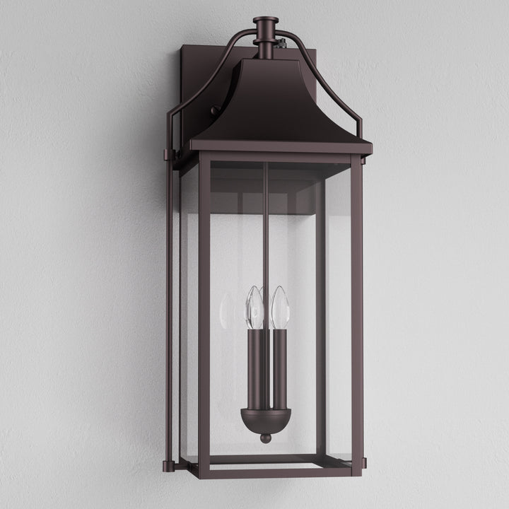 Lawyettle 18" Outdoor Wall Lantern with Dusk to Dawn Sensor, 2-Light Waterproof Brown Wall Sconce with Glass for Porch, Garage, Front Door, Patio #7040