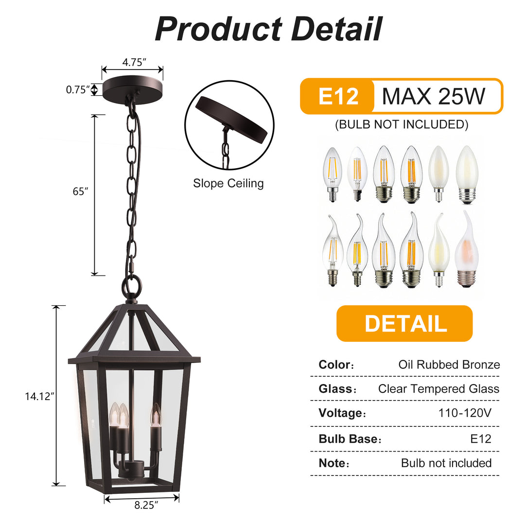 3 Light 16.4''H Iron Outdoor Hanging Lantern #7048