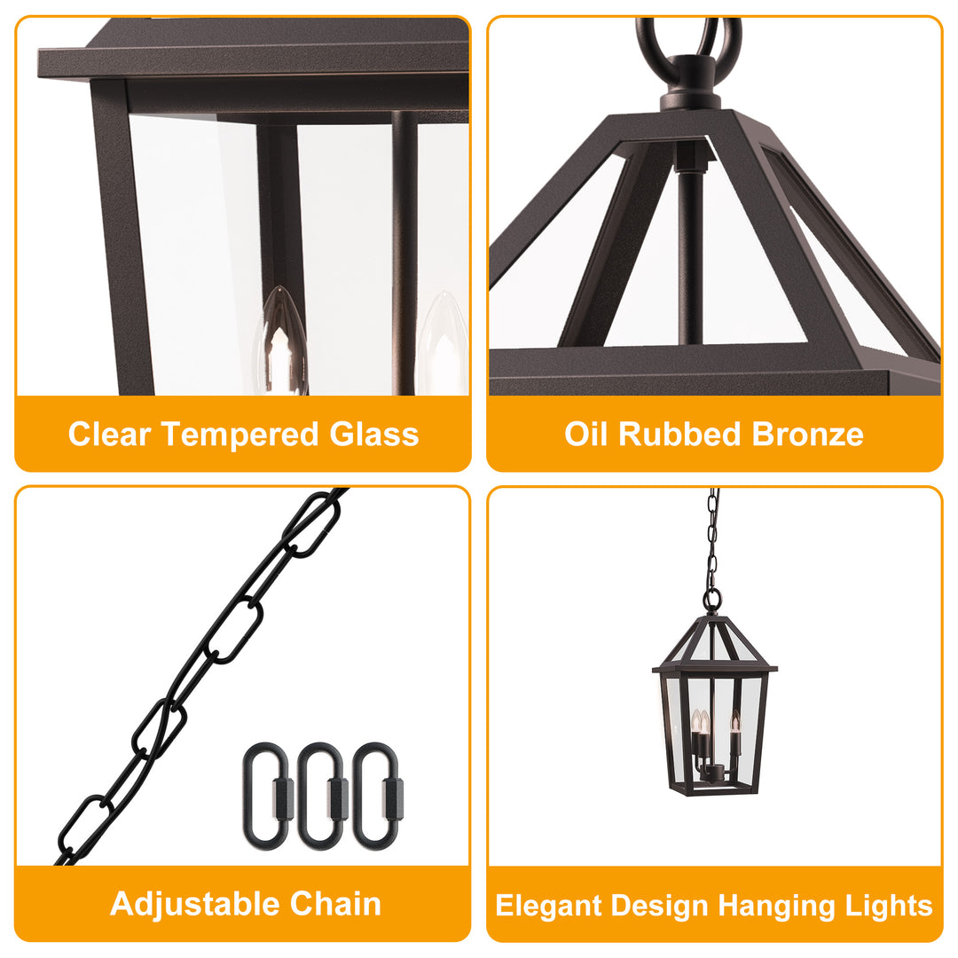 3 Light 16.4''H Iron Outdoor Hanging Lantern #7048