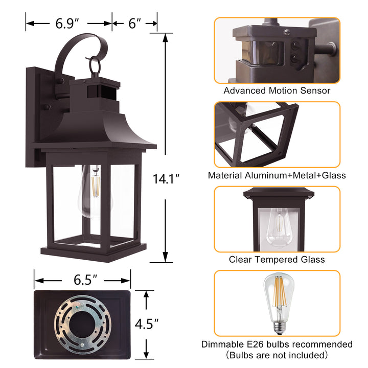 Solstice 1 - Light 19"H Aluminium Outdoor Wall Lantern With Dusk To Dawn And Motion Sensor #7059