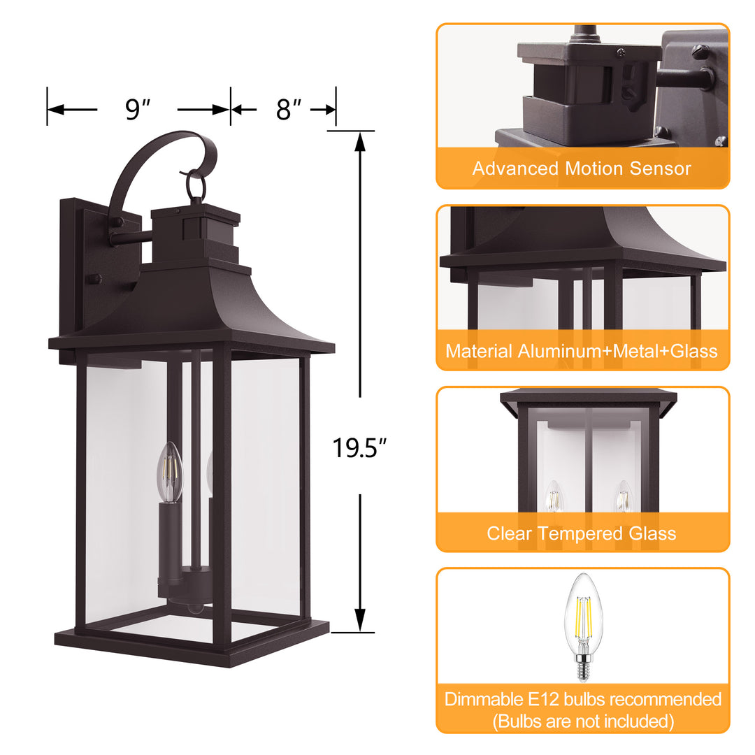 Solstice 1 - Light 19"H Aluminium Outdoor Wall Lantern With Dusk To Dawn And Motion Sensor #7059