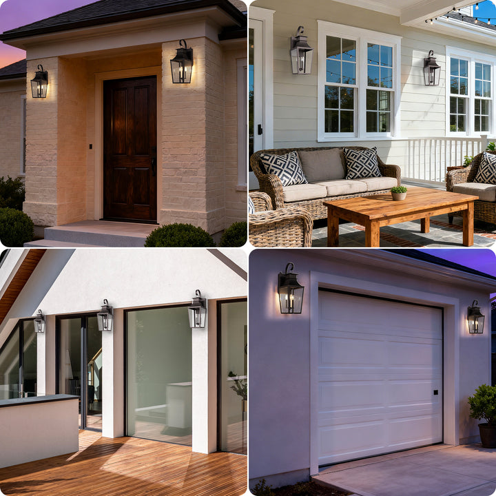 Tempered Glass Outdoor Wall Light With Dusk To Dawn #7060-2BK