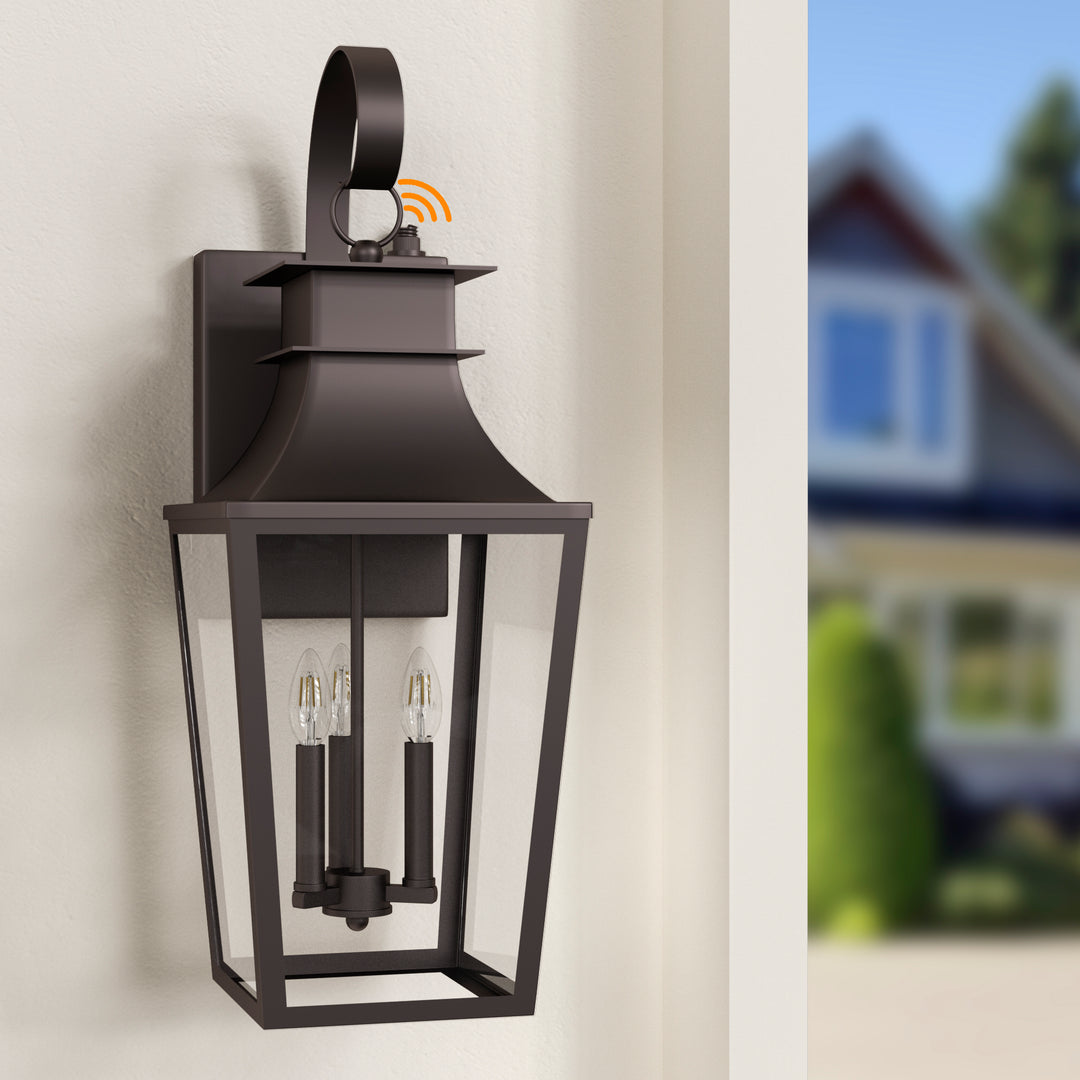 Tempered Glass Outdoor Wall Light With Dusk To Dawn #7060-2BK