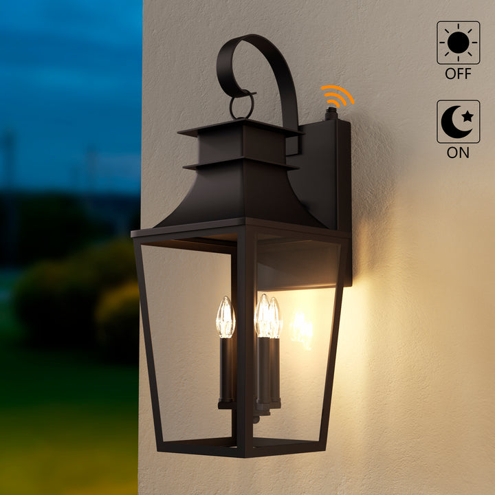 Tempered Glass Outdoor Wall Light With Dusk To Dawn #7060-2BK