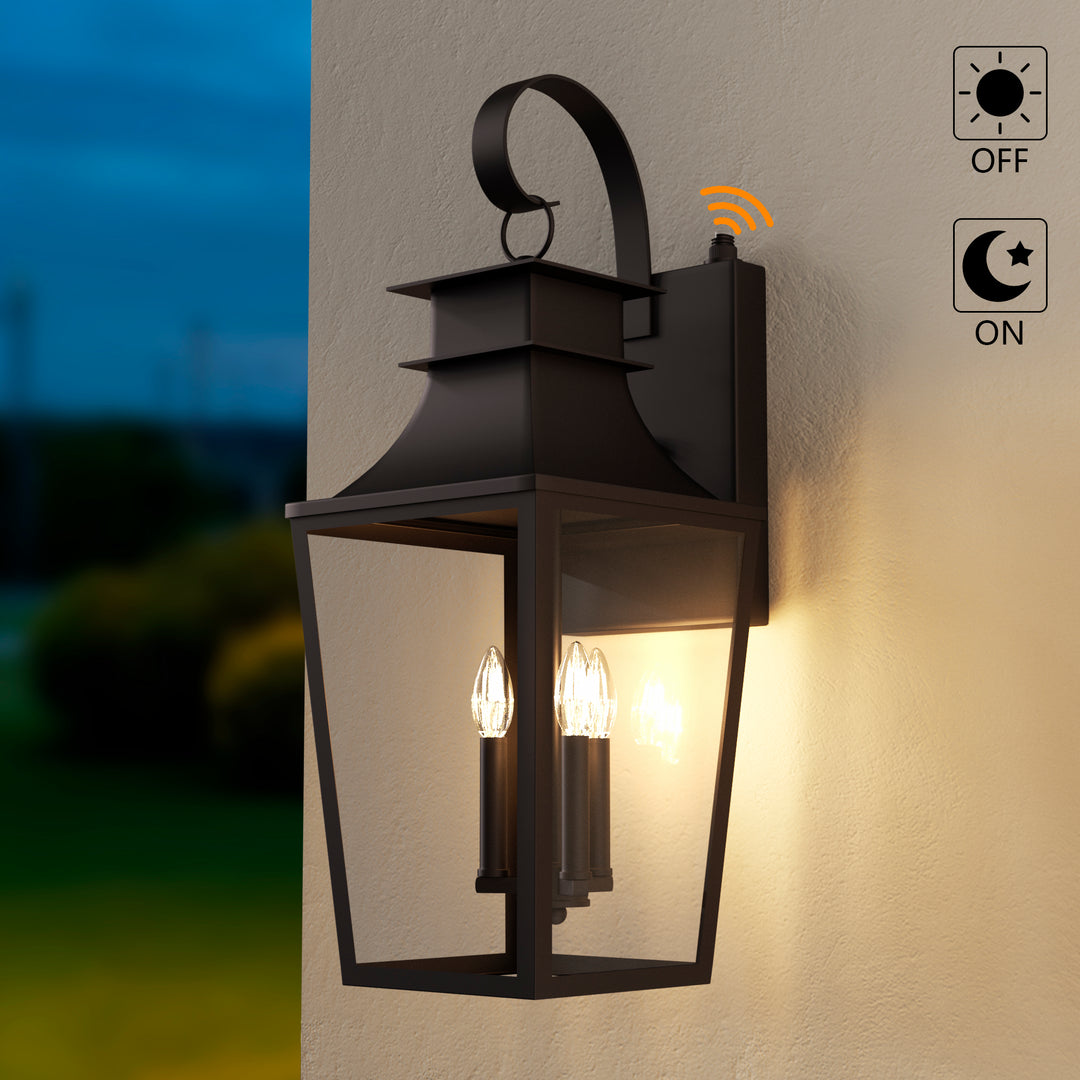Tempered Glass Outdoor Wall Light With Dusk To Dawn #7060-2BK