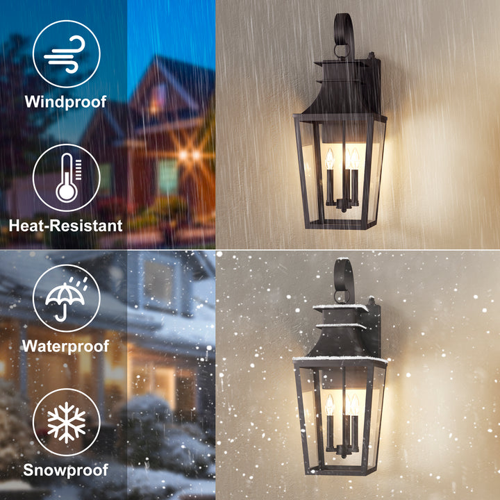 Tempered Glass Outdoor Wall Light With Dusk To Dawn #7060-2BK