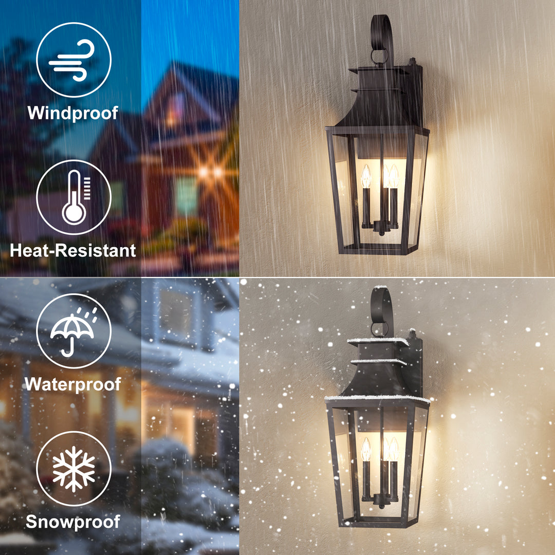 Tempered Glass Outdoor Wall Light With Dusk To Dawn #7060-2BK