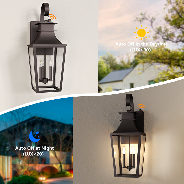 Tempered Glass Outdoor Wall Light With Dusk To Dawn #7060-2BK