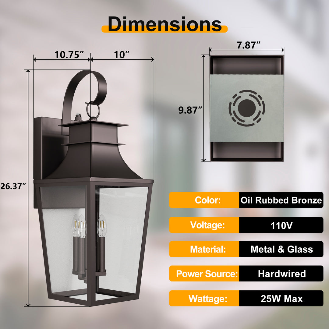 Tempered Glass Outdoor Wall Light With Dusk To Dawn #7060-2BK