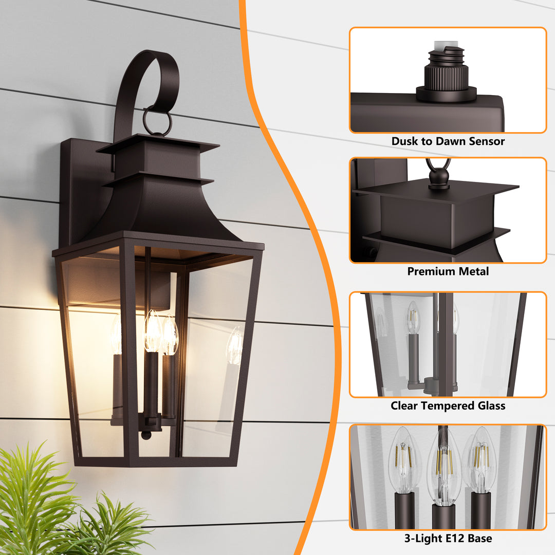Tempered Glass Outdoor Wall Light With Dusk To Dawn #7060-2BK