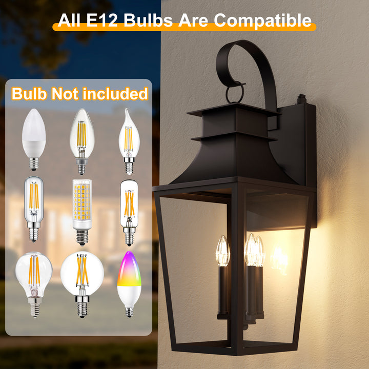 Tempered Glass Outdoor Wall Light With Dusk To Dawn #7060-2BK