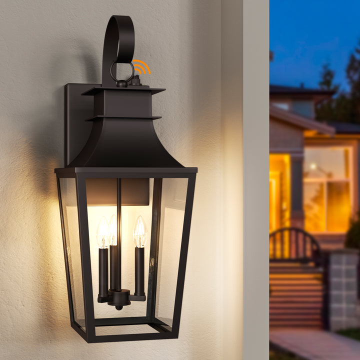 Tempered Glass Outdoor Wall Light With Dusk To Dawn #7060-2BK
