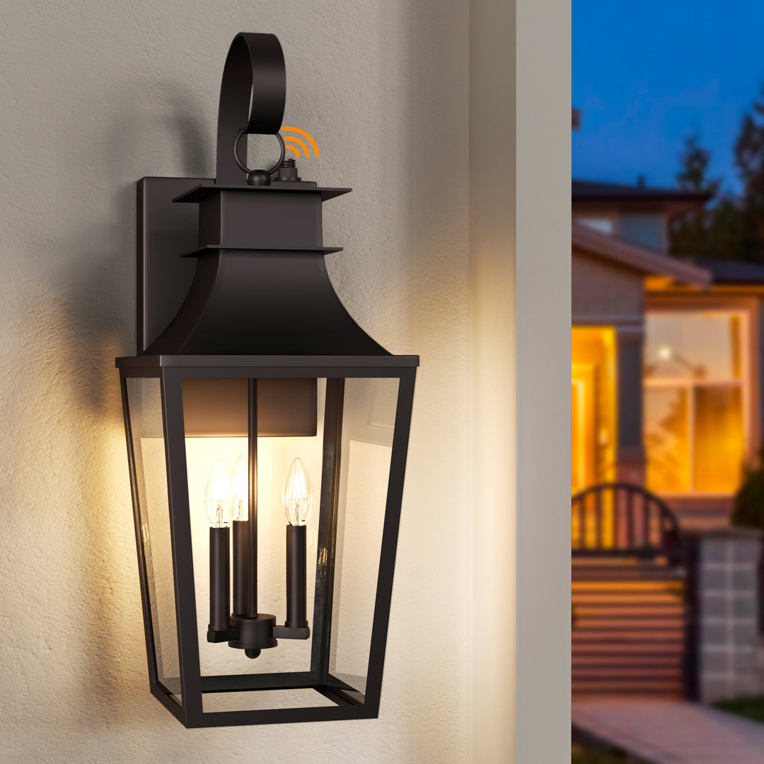 Tempered Glass Outdoor Wall Light With Dusk To Dawn #7060-2BK