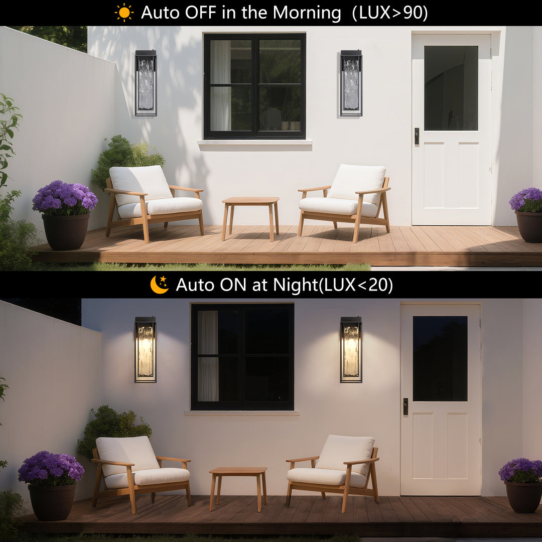 ‎Lawyettle Extra Large Dusk to Dawn LED Outdoor Light, Black Front Door Light, Rippled Glass Wall Sconce Waterproof Exterior Lighting Fixtures, Outdoor Lights for House Garage Patio