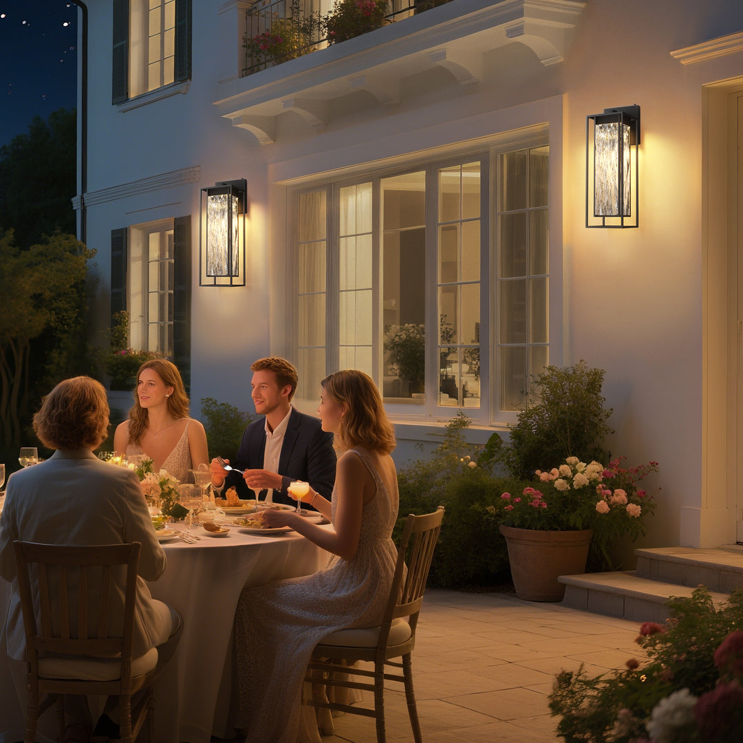 ‎Lawyettle Extra Large Dusk to Dawn LED Outdoor Light, Black Front Door Light, Rippled Glass Wall Sconce Waterproof Exterior Lighting Fixtures, Outdoor Lights for House Garage Patio