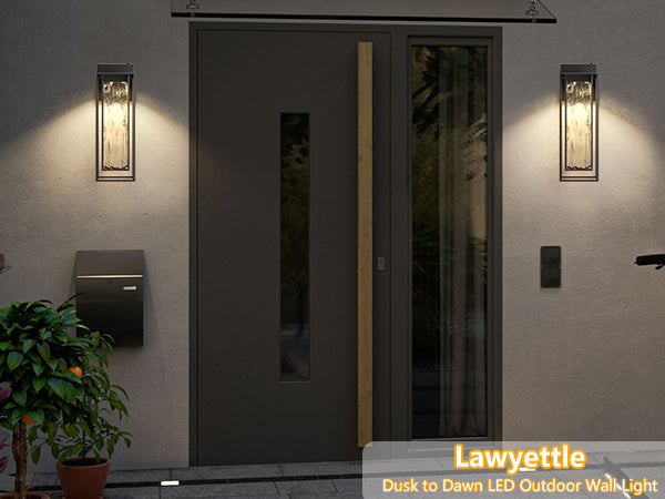 ‎Lawyettle Extra Large Dusk to Dawn LED Outdoor Light, Black Front Door Light, Rippled Glass Wall Sconce Waterproof Exterior Lighting Fixtures, Outdoor Lights for House Garage Patio