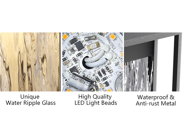 ‎Lawyettle Extra Large Dusk to Dawn LED Outdoor Light, Black Front Door Light, Rippled Glass Wall Sconce Waterproof Exterior Lighting Fixtures, Outdoor Lights for House Garage Patio