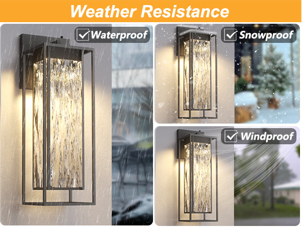 ‎Lawyettle Extra Large Dusk to Dawn LED Outdoor Light, Black Front Door Light, Rippled Glass Wall Sconce Waterproof Exterior Lighting Fixtures, Outdoor Lights for House Garage Patio