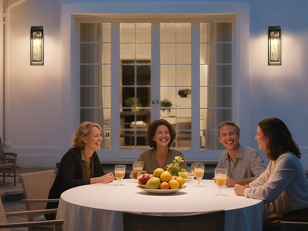 ‎Lawyettle Extra Large Dusk to Dawn LED Outdoor Light, Black Front Door Light, Rippled Glass Wall Sconce Waterproof Exterior Lighting Fixtures, Outdoor Lights for House Garage Patio