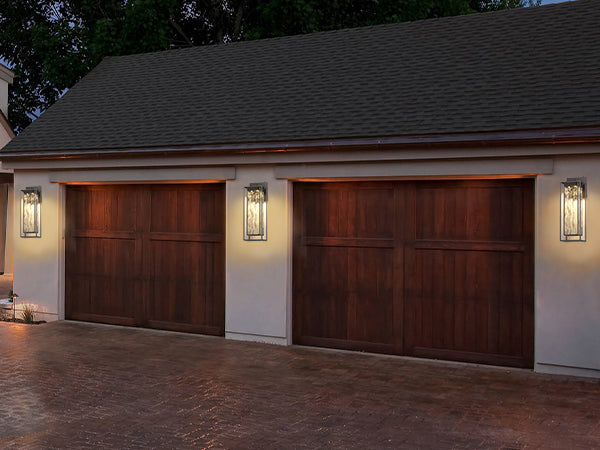 ‎Lawyettle Extra Large Dusk to Dawn LED Outdoor Light, Black Front Door Light, Rippled Glass Wall Sconce Waterproof Exterior Lighting Fixtures, Outdoor Lights for House Garage Patio