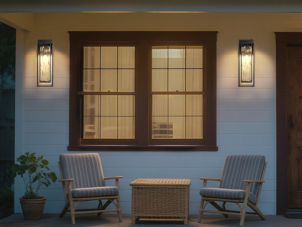 ‎Lawyettle Extra Large Dusk to Dawn LED Outdoor Light, Black Front Door Light, Rippled Glass Wall Sconce Waterproof Exterior Lighting Fixtures, Outdoor Lights for House Garage Patio