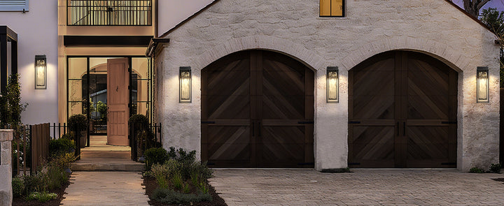 ‎Lawyettle Extra Large Dusk to Dawn LED Outdoor Light, Black Front Door Light, Rippled Glass Wall Sconce Waterproof Exterior Lighting Fixtures, Outdoor Lights for House Garage Patio