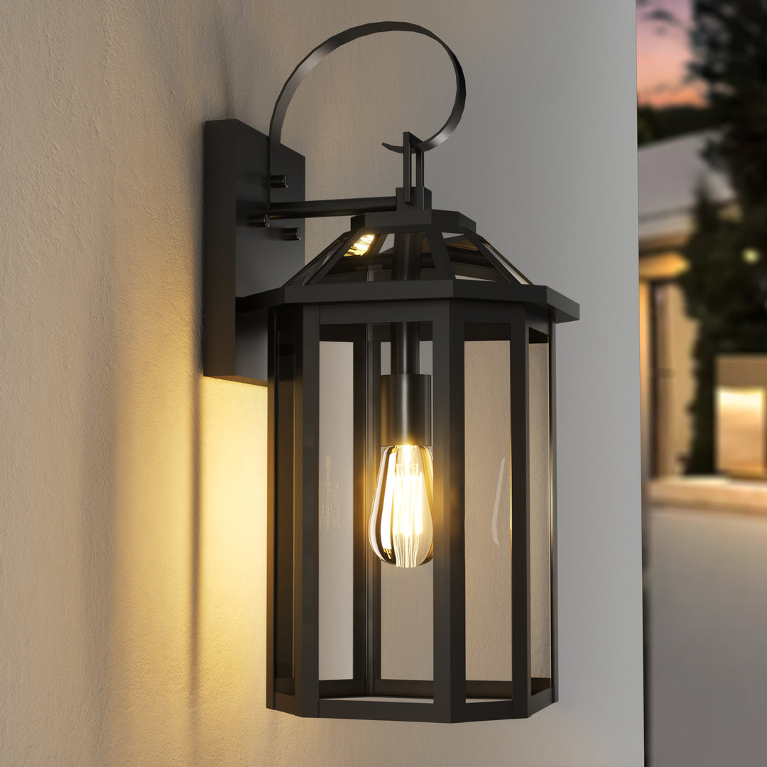 Solstice 1-Light 𝟮𝟬-𝗜𝗡𝗖𝗛 Black Iron Outdoor Wall Lantern With Tempered Glass #7068